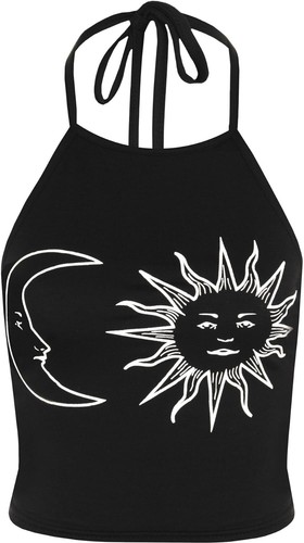 Women sun moon print halter - moon,
