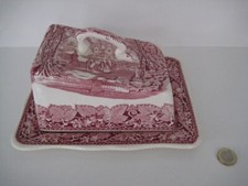 MASONS IRONSTONE RED PINK VISTA LARGE LIDDED CHEESE DISH MADE IN ENGLAND