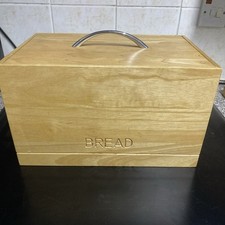 Large Tesco Wooden Rubberwood Bread Bin with Lid and Chrome handle.