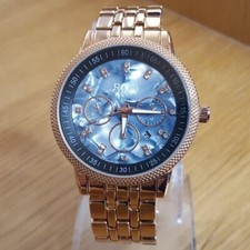 Mens Ladies Rose-Gold Rio Glitz Slate Blue Pearl Analog Statement Fashion Watch