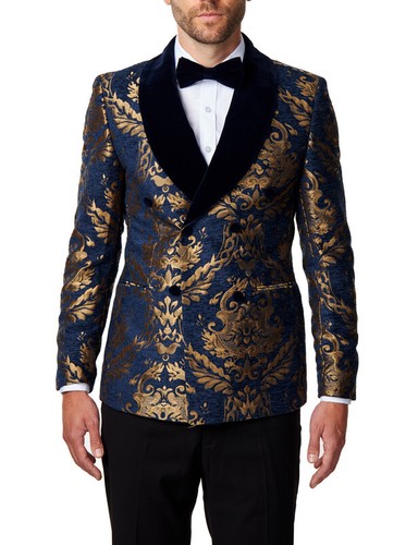 Gold brocade navy - gold, on