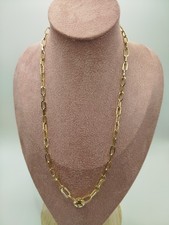 Xuping Gold Tone Paperclip Chain Necklace CZ Charm Holder Pendant Jewellery