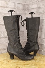 BLACK LEATHER TALL VICTORIAN STEAMPUNK STYLE BOOTS SIZE 7.5 / 41 OFFICE USED CON