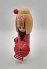 Vintage Kokeshi Doll Wooden Japanese Painted Figurine Folk Art Red 13cm