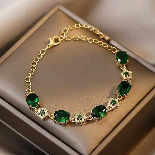 Green crystal link chain - crystal,