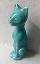Vintage Cat Ceramic Sculpture Figurine Blue Turquoise England Collectable 1970’s