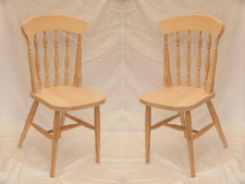  Set of 2 Beech Spindle-Back Chairs with Solid Seats- Unfinished 