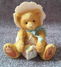 Enesco.Cherished Teddies Bobbie-Figurine .Baby Bear playing with a block.624896