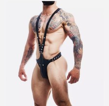 Men’s vegan leather Singlet With Cod Piece 