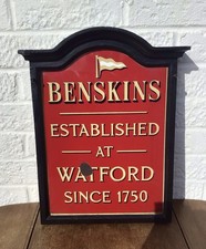 VINTAGE BENSKINS EST WATFORD SINCE 1750 ENAMEL & IRON FRAMED PUB SIGN