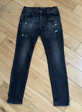 PRE-LOVED MENS BLACK STRETCH DISTRESSED SKINNY AVENZI JEANS SIZE UK 30