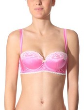 Fifi Chachnil 'Merveilleux' French Silk Satin Underwired Padded Bra Rose Pink