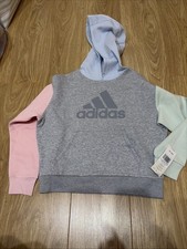 Girls Adidas Hoodie Grey Heather Multicoloured Size Med Age 10-12 New With Tags