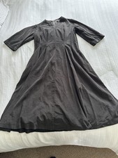 Lovely Toast Charcoal Grey Needlecord Midi Dress Size 12 Pockets 100% Cotton
