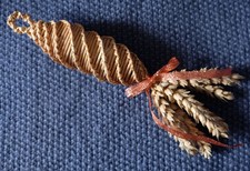 Traditional Handmade Corn Dolly with straw loop hanger & orange glittery ribbon