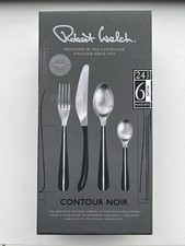 Robert Welch Contour Noir 24 Piece Cutlery Set - 6 Place Settings - New