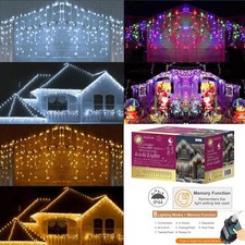 Christmas Fairy Lights LED Icicle Waterfall Connectable Outdoor Xmas Home Decor