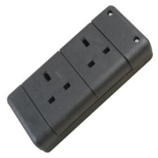 13A TWIN EXTENSION SOCKET BLOCK 2 GANG STRIP DOUBLE BLACK