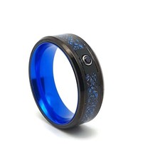 Celtic Ring Blue Black Tungsten Carbide Wedding Band CZ Viking Dragon Thumb