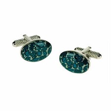 Blue Oval Flower Cufflinks by
