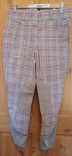 28"W BEIGE RED CHECK WHITAKER EQUINE HORSE RIDING BREECHES