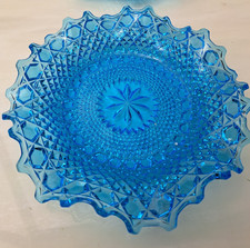 SOWERBY HOB & BUTTON CHUNKY DEEP BLUE GLASS RUFFLED PLATE COBALT