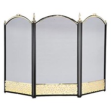 Inglenook 3 Panel Brass Screen With Filigree