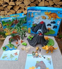 Playmobil Dinosaur Bundle 4170 4171 T Rex Triceratops Volcano 99% Complete Boxed