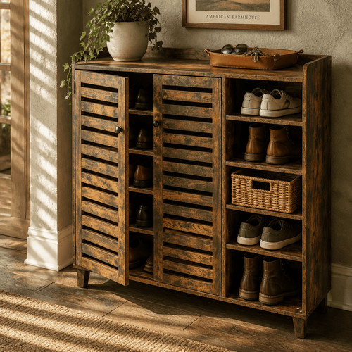 Rustic wood shoe cabinet - rustic,