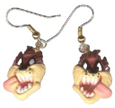 Funky TAZ TASMANIAN DEVIL HEAD EARRINGS Crazy Looney Tunes Charm Novelty Jewelry