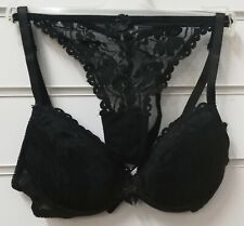 Evie Ladies  Black Lace  Padded underwired Bra And Thong Set UK Sizes 34-38