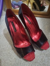 Ladies Black Patent Stiletto Gold Heel Shoes UK6 Worn Well Used Polefit