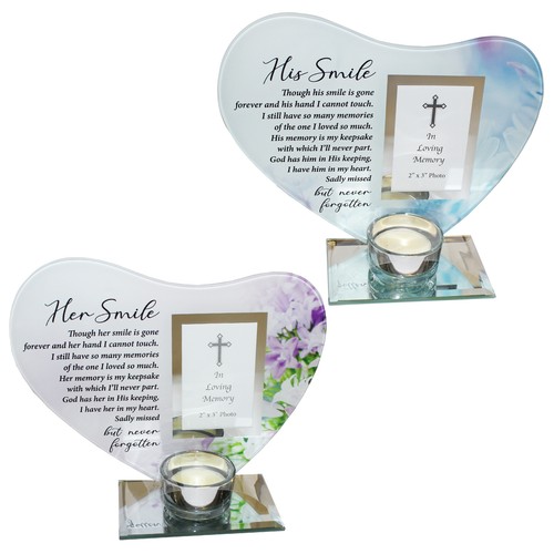 Memorial glass heart votive - glass,