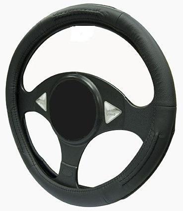 Black leather steering wheel - black,