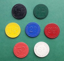 Bus Token collection, Wolverhampton Transport, 1/2d - 6d values (1960s, plastic)