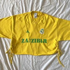 Adidas Zanzibar Football Spliced Ruched Yellow T-Shirt Upcycled 90s Size XL