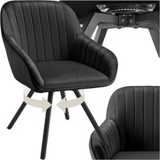 TecTake BLACK Velvet Armchair with Steel Legs Continuous Arm Backrest 360 swivel