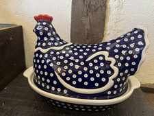 Casserole dish Chicken  with lid Handmade Polish pottery Boleslawiec