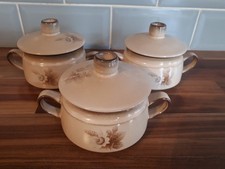 3 x Denby Memories Double Handled Soup Bowls with Lids in VGC