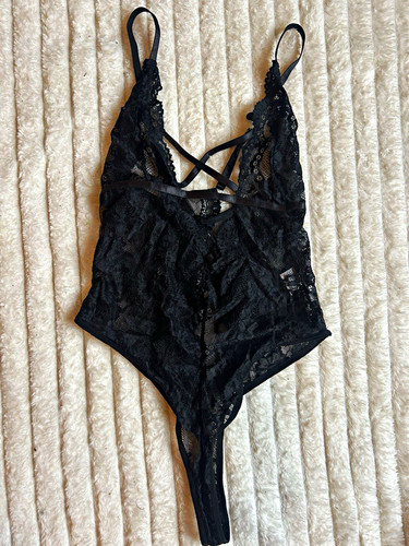 Black lace strappy teddy - black,