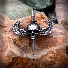 Winged skull with dagger white
