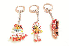 Vintage Key Chain Ring Native American - Mexican Beaded Figures and Moccasin