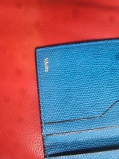 Valextra Card Case Blue Grained Leather