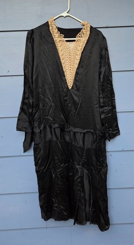 Antique 1920s black silk satin - antique,