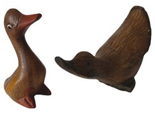 2 x  Wooden Duck Figures Sculpture Ornament Figurine Homeware Decor