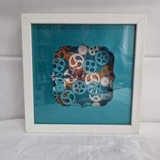 IKEA WOODEN WALL CLOCK Skeleton Cogs Glass Front Turquoise White Square