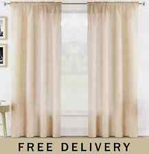 Luxury Beige Coffee Textured Linen Look Rhodes Voile Slot Top Curtain Net Panel