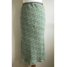 Monsoon Green Floral Pure silk Slip skirt 12 Elastic waist Vintage