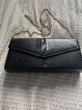 BNWOT Roland Cartier Black Snake Effect Shoulder/Clutch Bag Gold Chain Strap