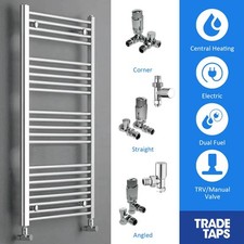 Towel Rail Heated Radiator Ladder Modern Bathroom  Rad w/ Valves Straight Chrome